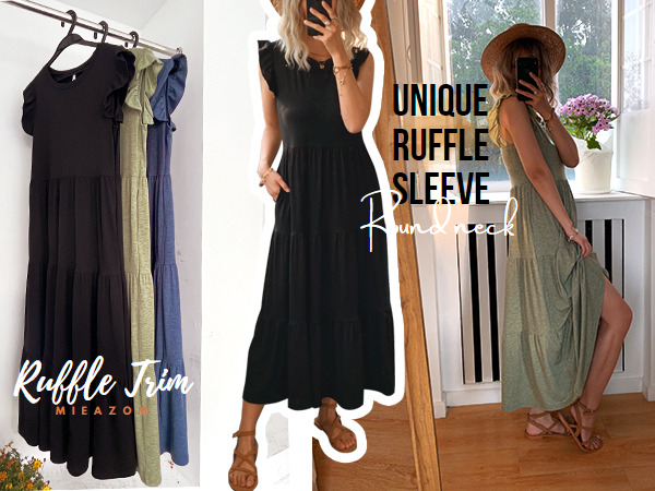 women ruffle sleeve maxi dress