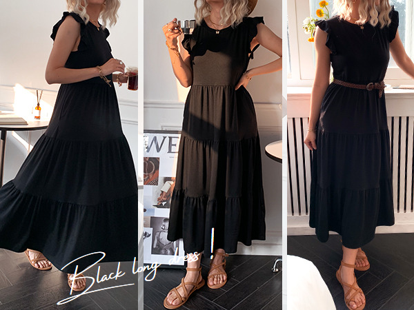 sleeveless tank dresses for women black summer maxi dress