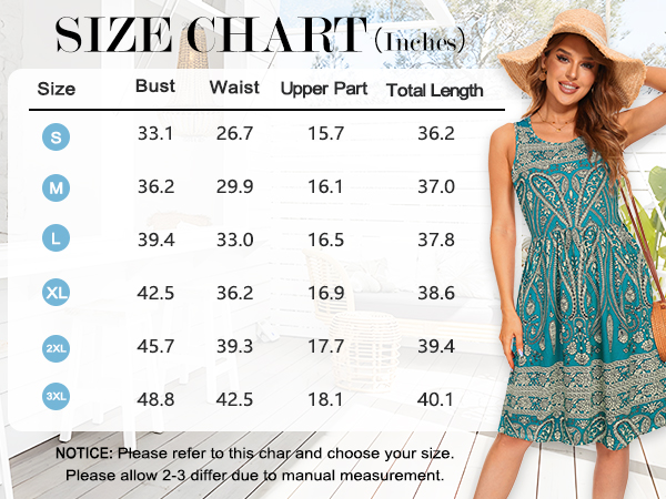 casual dresses for women size chart