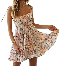 Women''s Boho Spaghetti Strap Ruffle  Skater Dress