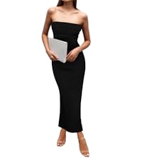 Women''s Summer Bodycon Maxi Tube Dress Ribbed Strapless Side Slit Long Going Out Casual Dresses