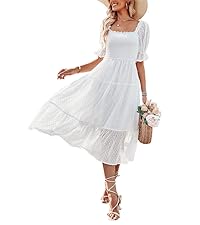 Ruffle Flowy Tie Back DressSquare Neck Puff Sleeve Boho Midi Dress