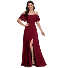 Ever-Pretty Womens Plus Size V-Neck Off-Shoulder Ruffle Sleeves A-Line Fall Long Prom Dress