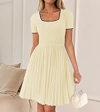 Ribbed Square Neck Color Block Pleated Mini Dress