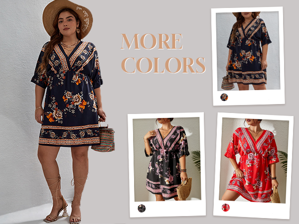 Plus Size Boho Floral Print High Waist dress