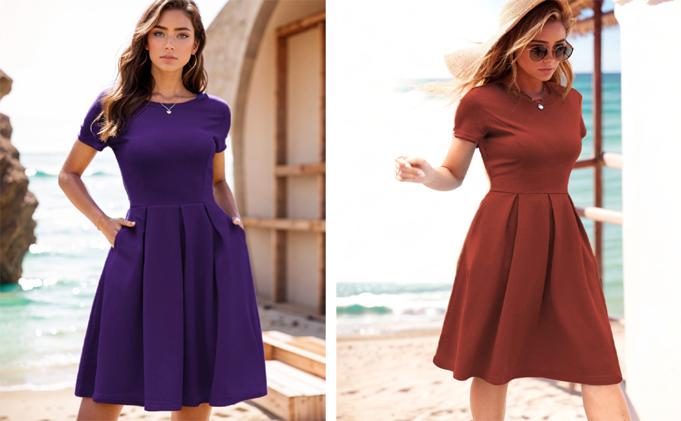  Sun Dressed for Women Elegant Modest Fit and Flare Swing Sunday Vacation Holiday Cocktail Dress 