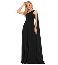 A-Line One-Shoulder Sleeveless Long Black Plain Evening Dress formal dress bridesmaid dress