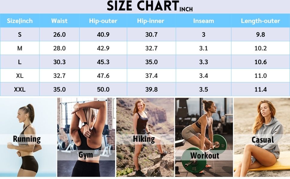 size chart for women running shorts