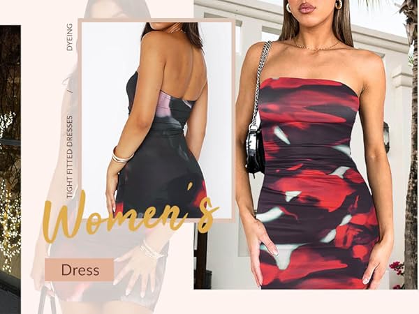 Womens Summer Mini Bodycon Dress Casual Tube Top Dresses