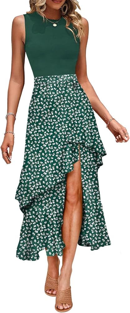 Dokotoo Women's Summer 2024 Maxi Dress Spaghetti Strap Spring Casual Boho Split Beach Long Flowy Dresses Trendy