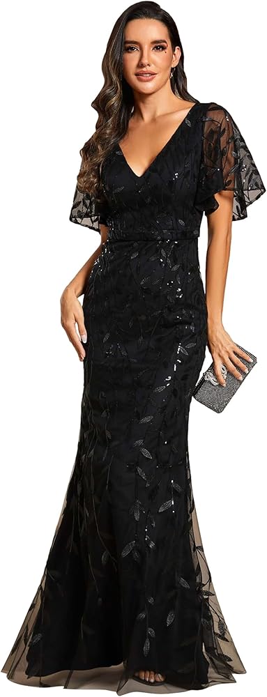 Ever-Pretty Women's Summer Dresses Ruffles Sleeves Sequin Embroidery Evening Mother of The Bride Dress 00692