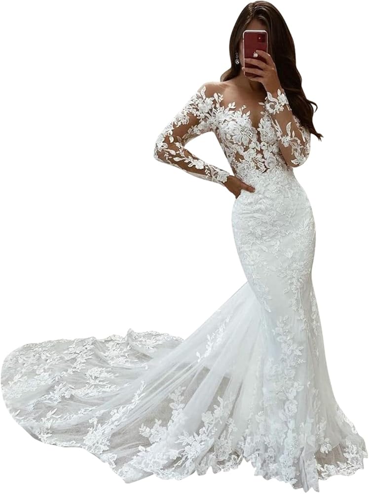 Women's Lace Mermaid Wedding Dresses for Bride 2024 Beach Bohe Wedding Bridal Gowns BF04