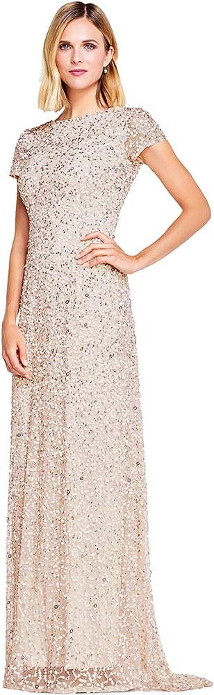 Adrianna Papell Women's Short-Sleeve All Over Sequin Gown