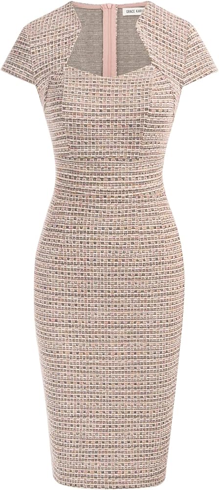 GRACE KARIN Women's Gorgeous Pencil Dress Cap Sleeve Tweed Pencil Dress for Work