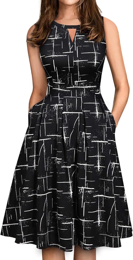 Sureple Women's Retro Sleeveless Swing Casual Work Summer Party Dress with Pockets