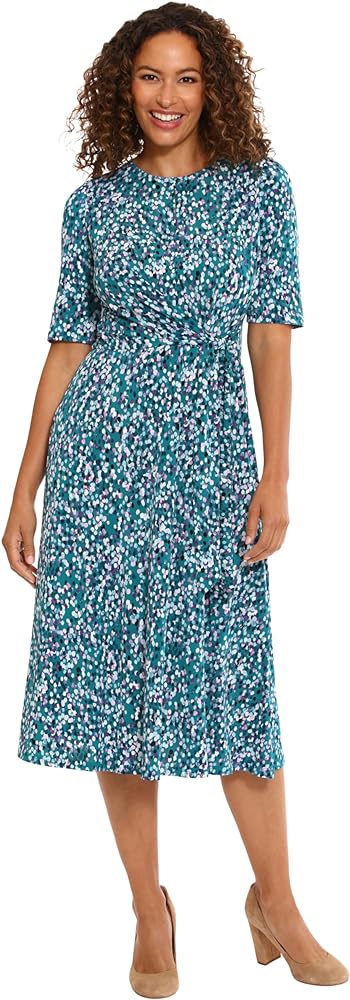 London Times Women's Side Waist Tie Fit and Flare Dress