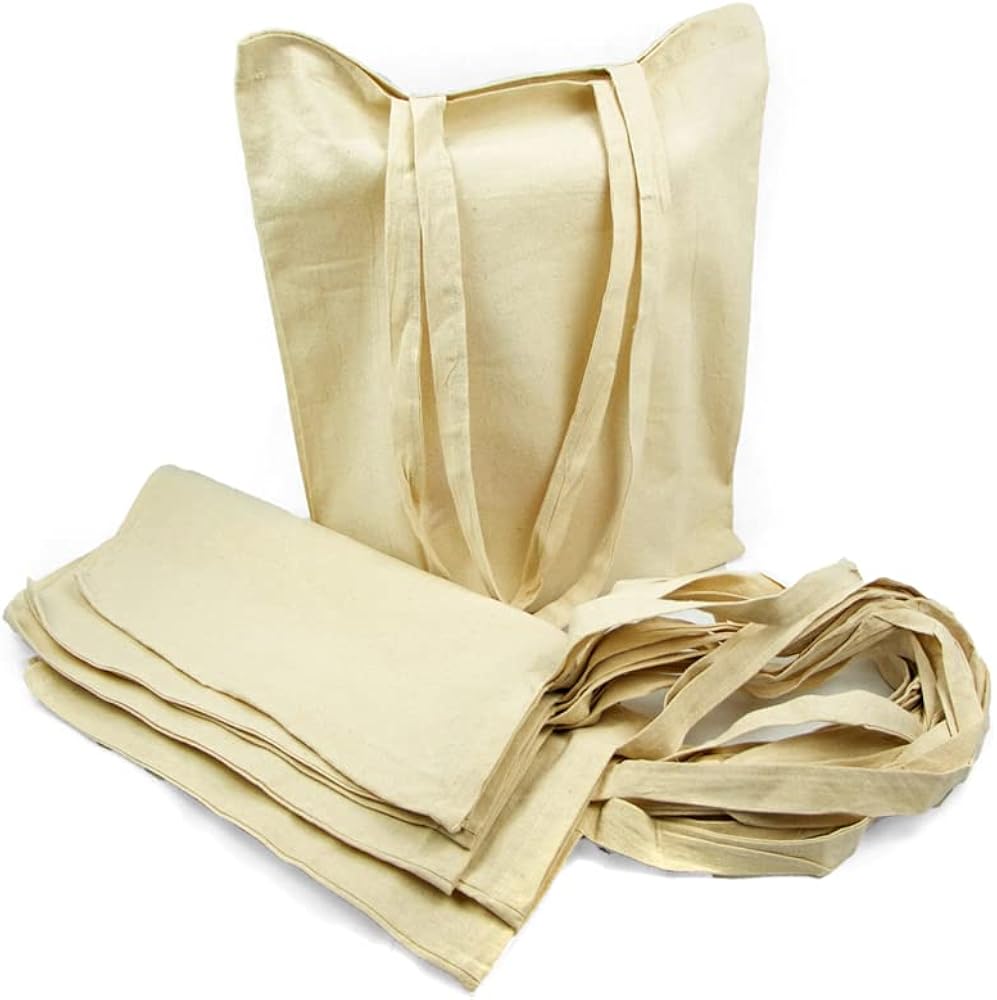 Lot de 10 sacs en coton naturel avec anses longues 41 x 37 cm -